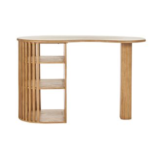 Ilot - Table De Bar Avec Rangements En Bois Manguier Massif H90 Cm Lobio