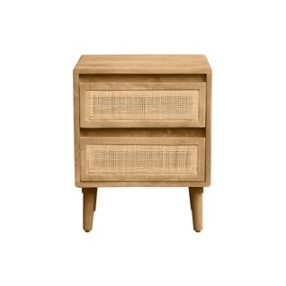 Table De Chevet En Bois Manguier Massif Et Cannage Rotin Avec Rangements 2 Tiroirs Acange