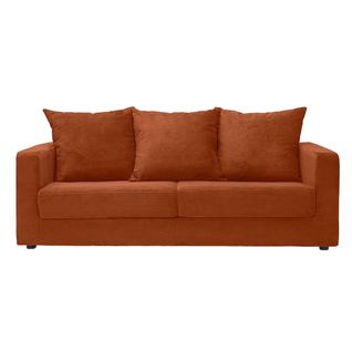 Canapé Convertible 3 Places En Tissu Velours Côtelé Terracotta Avec Matelas 13 Cm Bacio