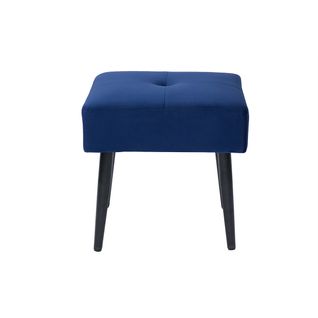 Tabouret Bas En Tissu Effet Velours Texturé Bleu Nuit Et Métal Noir H46 Cm Guesta
