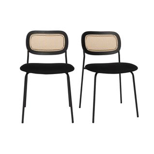 Chaises Design En Velours Noir, Métal Noir Et Cannage Rotin (lot De 2) Miranda