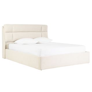 Lit Coffre 2 Places 160x200 Cm En Tissu Texturé Beige Hono