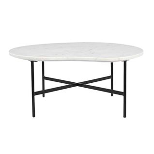 Table Basse Design En Marbre Blanc Et Métal Noir L80 Cm Sasso