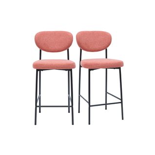 Tabourets De Bar Fixes En Tissu Effet Velours Texturé Terracotta H65 Cm (lot De 2) Breka