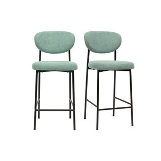 Tabourets De Bar Fixes En Tissu Effet Velours Texturé Vert Céladon H65 Cm (lot De 2) Breka