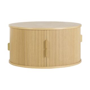 Table Basse Ronde Finition Bois Clair Chêne 2 Portes Coulissantes D80 Cm Epic