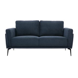 Canapé Design 2 Places En Tissu Effet Velours Texturé Bleu Foncé Et Métal Noir Mosco
