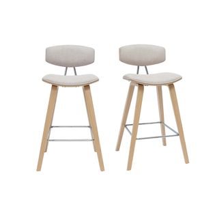 Tabourets De Bar Design En Tissu Effet Velours Texturé Beige Et Bois Clair H69 Cm (lot De 2) Vasco