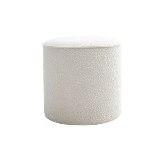 Pouf Rond En Tissu Effet Laine Bouclée Blanc D40 Cm Paul