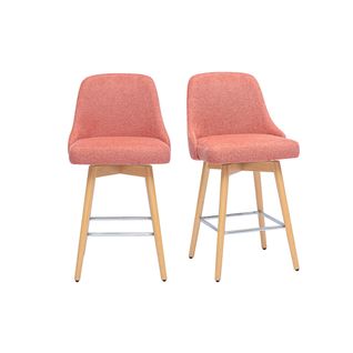 Tabourets De Bar Pivotants En Tissu Effet Velours Texturé Terracotta Et Bois H65 Cm (lot De 2) Hasta
