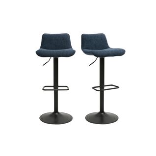 Tabourets De Bar Réglables Pivotants En Tissu Effet Velours Texturé Bleu Foncé (lot De 2) Boost