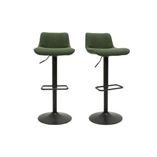 Tabourets De Bar Réglables Pivotants 360° En Tissu Vert Kaki Et Métal Noir (lot De 2) Boost