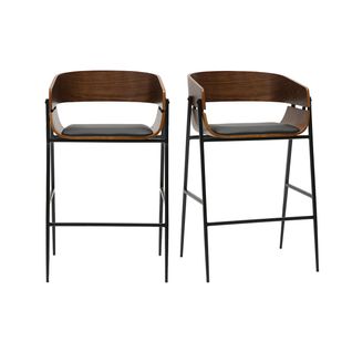 Tabourets De Bar Design Bois Foncé Et Métal Noir (lot De 2) Wess