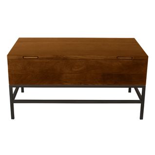 Table Basse Relevable Industrielle Bois Manguier Massif Teinté Et Métal Noir L90 Cm Ypster