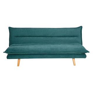 Canapé Convertible 3 Places En Tissu Chenille Bleu Canard Et Bois Clair Bingo