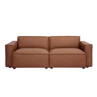 Canapé Modulable Vintage 3 Places En Cuir Marron Split