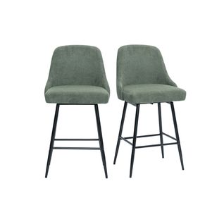 Tabourets De Bar Pivotants 360° En Tissu Chenille Vert Kaki Et Métal H66 Cm (lot De 2) Hasta