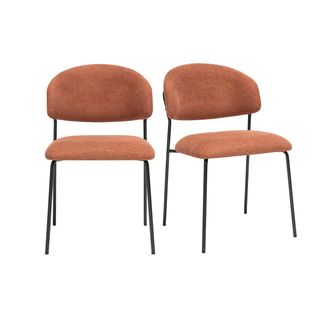 Chaises En Tissu Effet Velours Texturé Terre Brûlée Et Métal Noir (lot De 2) Benta