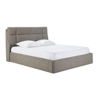 Lit Coffre 2 Places 160x200 Cm En Tissu Texturé Taupe Hono