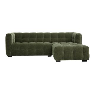 Canapé D'angle Droit Design 3 Places En Tissu Effet Velours Vert Kaki Corto