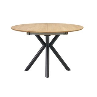 Table à Manger Ronde Extensible En Bois Clair Chêne Massif Et Métal L120-170 Cm Olga
