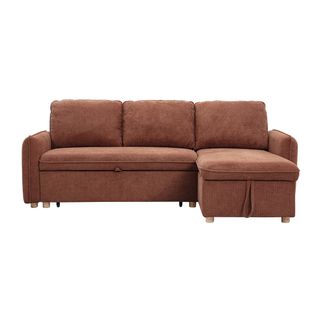 Canapé D'angle Convertible Réversible Avec Coffre 3 Places En Tissu Chenille Terre Brûlée Orso