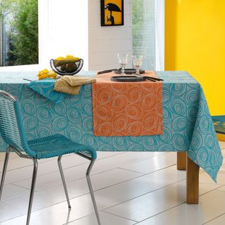 Nappe Ronde 180 Cm Jacquard Coton Spirale Bleu Turquoise