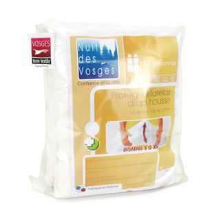 Protège Matelas 140x190 Cm Bonnet 40cm Aubin Coton Gratté 2 Faces Environ 220g/m²