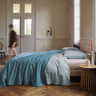 Couverture Polaire 220x240 Cm 100% Polyester 350g/m2 Teddy Bleu Lac