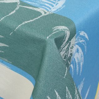Nappe Rectangle 150x300 Cm Palmier Bleu Lagon Jacquard Coton +
