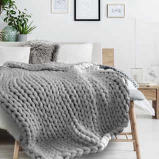 Plaid Tricoté Grosse Maille 120x150 Cm Chunky Gris