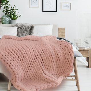 Plaid Tricoté Grosse Maille 120x150 Cm Chunky Rose