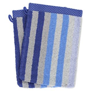 Lot De 2 Gants De Toilette 16x21 Cm Pure Stripes Bleu Mer