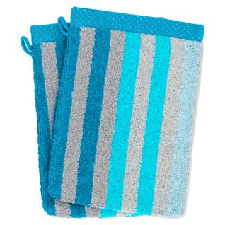 Lot De 2 Gants De Toilette 16x21 Cm Pure Stripes Turquoise