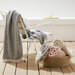 Plaid Bi-colore 130x170 Cm Vence 100% Gaze De Coton Rose Thé