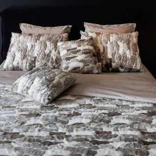 Plaid 150x200 Cm Lynx Fausse Fourrure Doublée Velours Beige