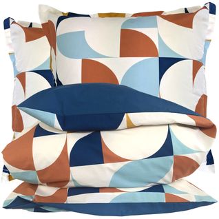 Parure 260x240 Cm 65x65 Cm Percale Modulo Bleu Cobalt 3 Pièces