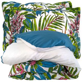 Parure De Lit 260x240 Cm 50x70 Cm Coton Sumatra Bleu Paon 3 Pièces