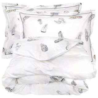 Parure De Lit 3 Pièces 200x200 Cm Taies 50x70 Cm Percale Plumes