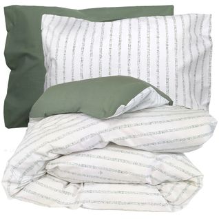 Parure De Lit 260x240 Cm 50x70 Cm Percale Gaby Vert Kaki 3 Pièces