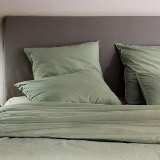 Drap Housse Palace Pur Coton Lavé 200x200 Cm Bonnet 35 Cm Uni Vert Sauge