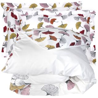 Parure De Lit 260x240 Cm 50x70 Cm Percale Pur Coton Ginkgo Rose