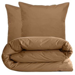 Parure De Lit 200x200 Cm Set 65x65 Cm Percale Manoir Marron Cognac