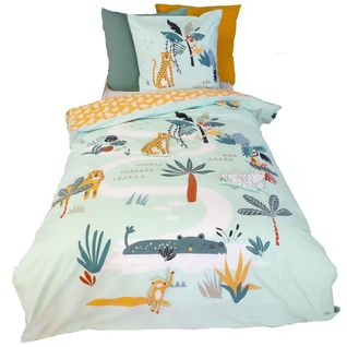 Parure De Lit Enfant Jungle Mania 140x200 Cm Microfibre Vert