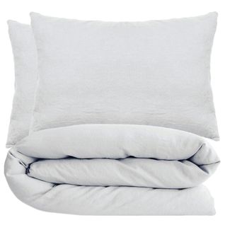 Parure De Lit 200x200 Cm Et 50x70 Cm Coton Lavé Palace Blanc Neige 3 Pièces