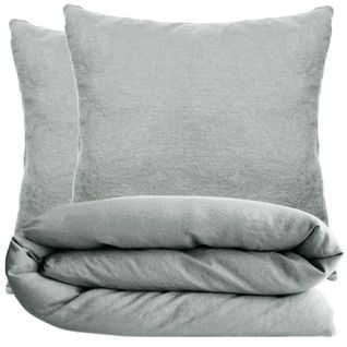 Parure De Lit 200x200 Cm Et 65x65 Cm Coton Lavé Palace Vert Lichen 3 Pièces