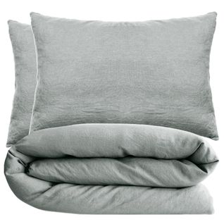 Parure De Lit 260x240 Cm Et 50x70 Cm Coton Lavé Palace Vert Lichen 3 Pièces