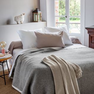 Couverture 100% Pur Laine Vierge 220x240 Cm Pastorale Blanchie