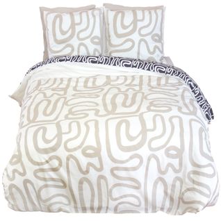 Parure De Lit 240x220 Cm Pur Coton Collection Sidnie Blanc Motif Abstrait 3 Pièces