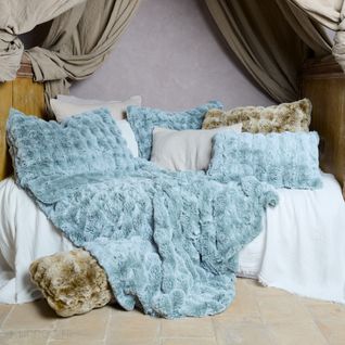 Maxi Plaid 150x190 Cm Astrakan Fausse Fourrure Dégradé Bleu Glacier